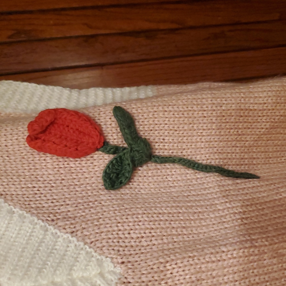 PINK RIPPLE SIZE XL Pink and White Sweater Vest with Rose Embroidery - Picture 2 of 10